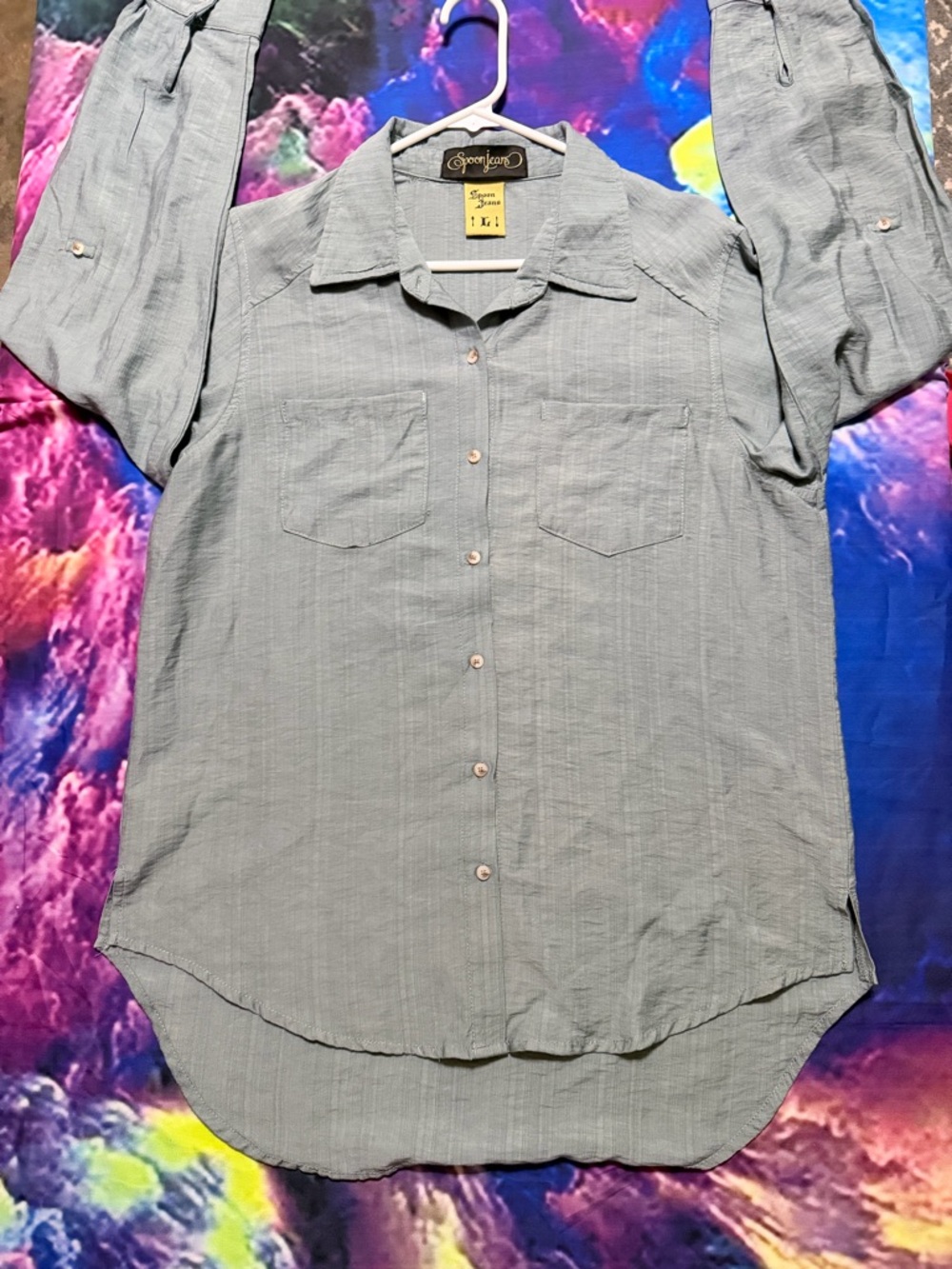 Spoon jeans Women's Light Gray Blue Button-Down Shirt
